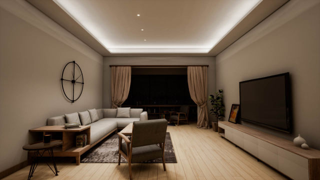 多灯组合+间接照明的功能兼具氛围的客厅无主灯灯光设计